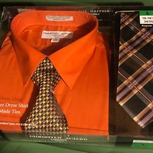 Christian Aujard Dress shirt & 2 hand made ties- 16- 16 1/2 - large Regular Fit